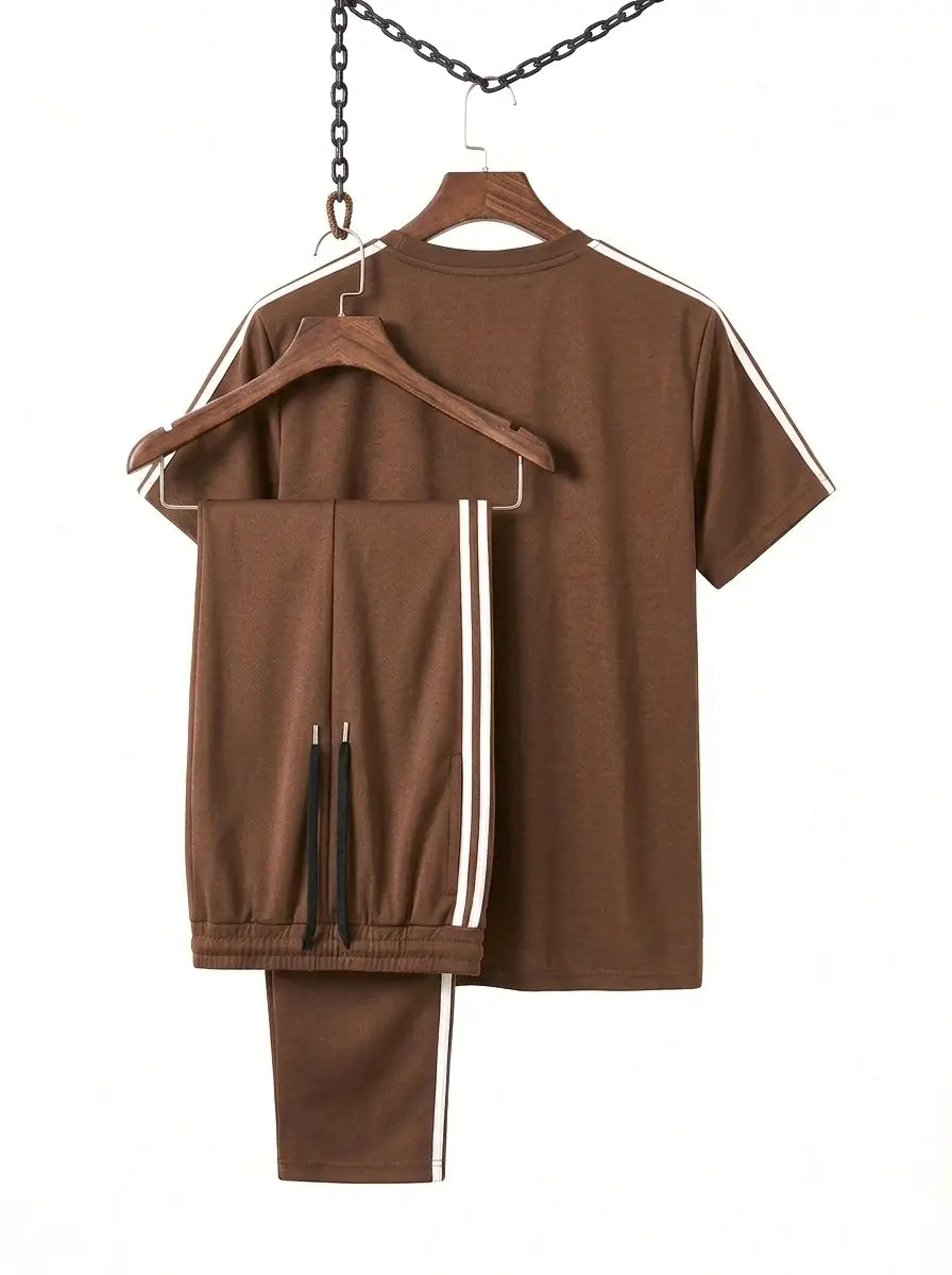Men's Premium Brown Side-Striped Polyester Tracksuit Combo
Stylish 2-Piece Round Neck Activewear Sports Gym & Casual Set