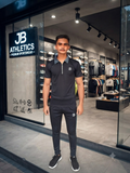 Premium Men's "JB Athletics" Jet Black & Grey Dry-Fit Tracksuit Set