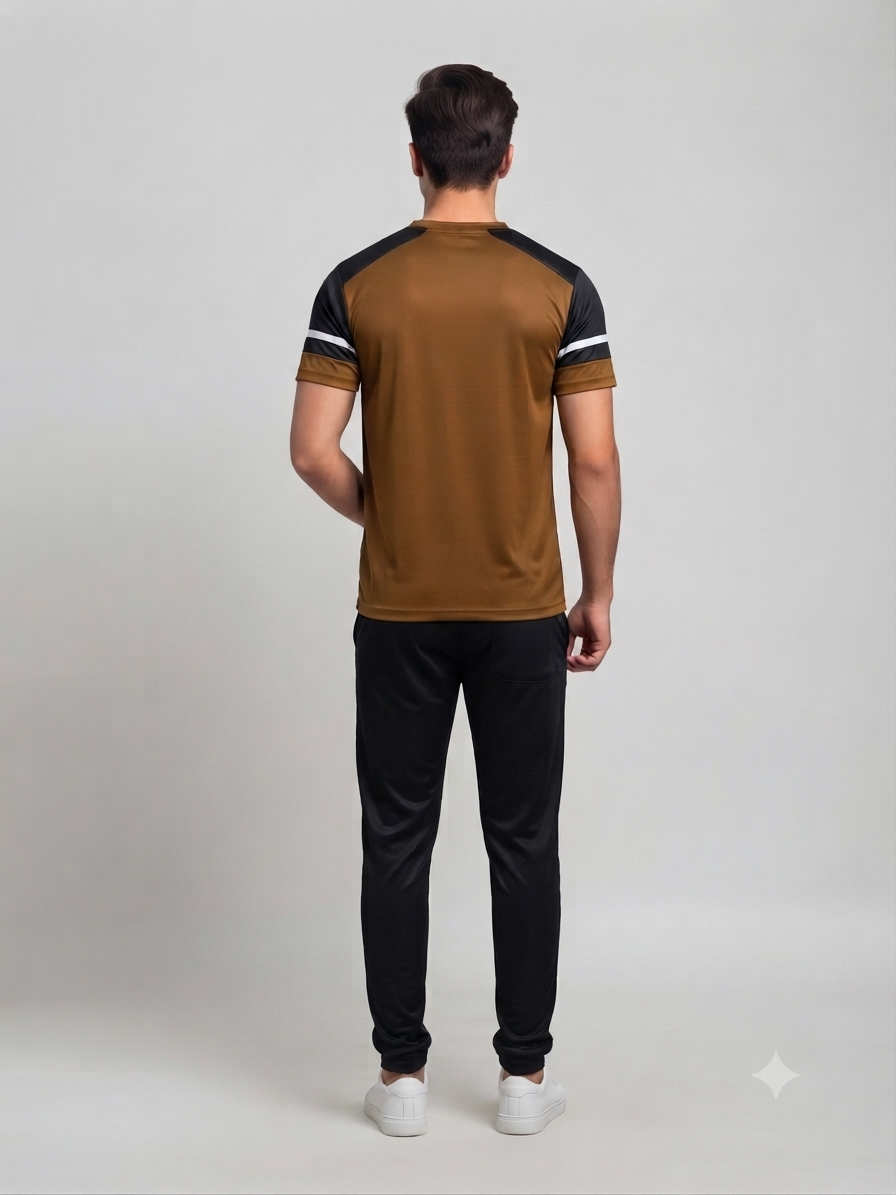 Men's Premium Porsche Printed Dry Fit Tracksuit Combo - Special Edition Brown