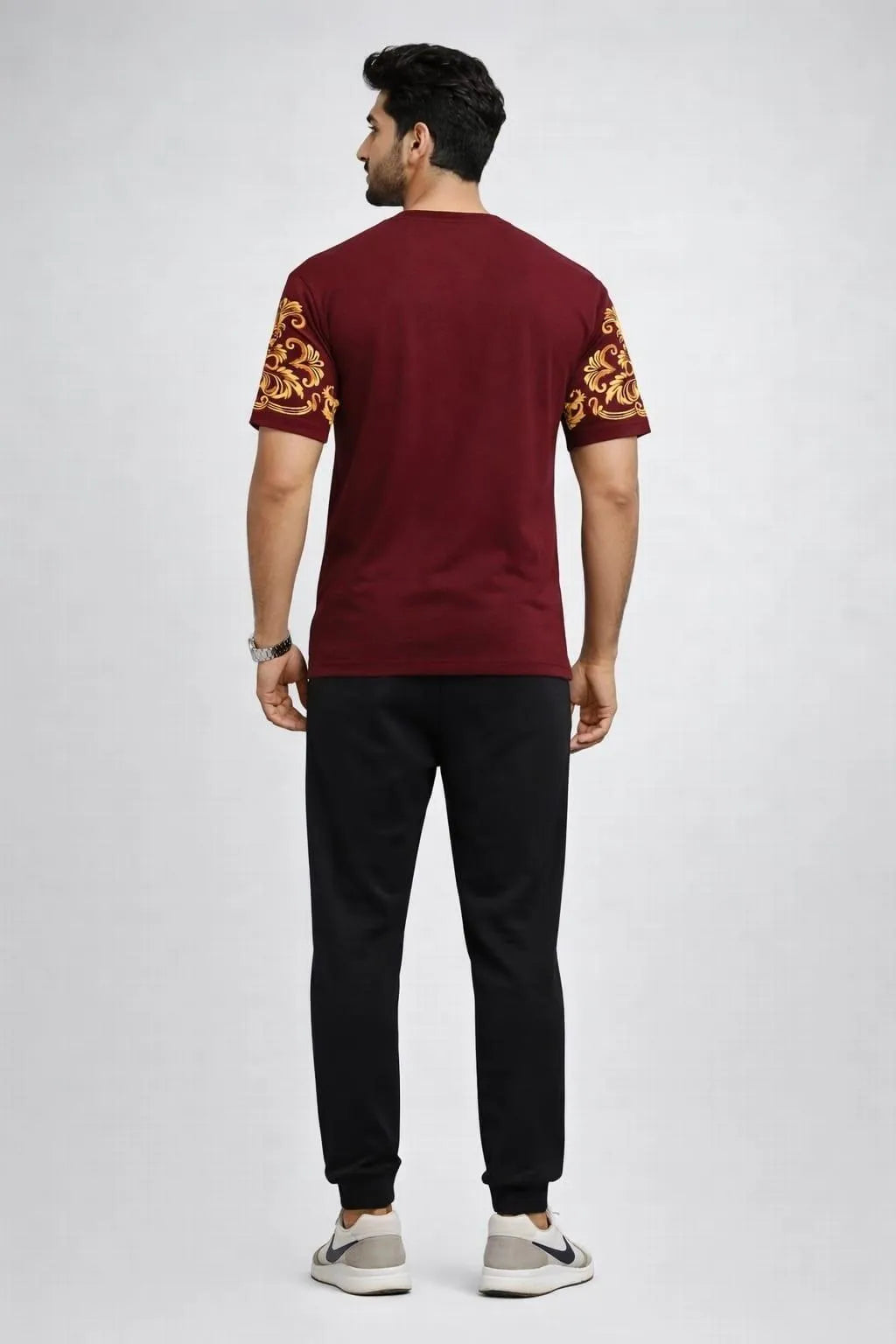 Men mahroon rich man royal printed Track suits cotton summer set