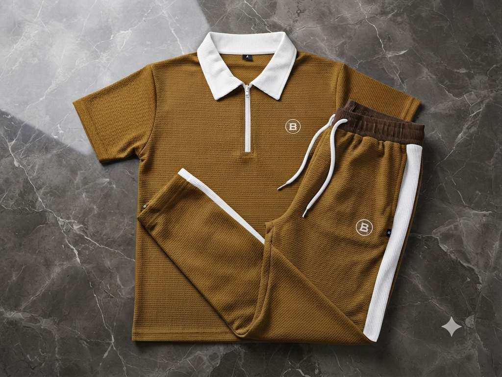 Premium Men's "Design IB" Mustard & White Dry-Fit Tracksuit Set