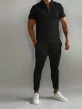 Men's Summer Casual Slim Fit 2-Piece Round Neck Chevron Tracksuit Set