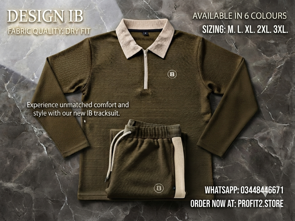 DESIGN IB Premium Dry Fit Tracksuit - Olive Beige | Polo Collar | M-3XL