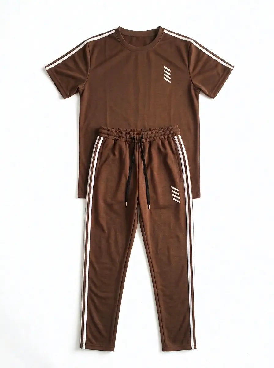 Men's Premium Brown Side-Striped Polyester Tracksuit Combo
Stylish 2-Piece Round Neck Activewear Sports Gym & Casual Set
