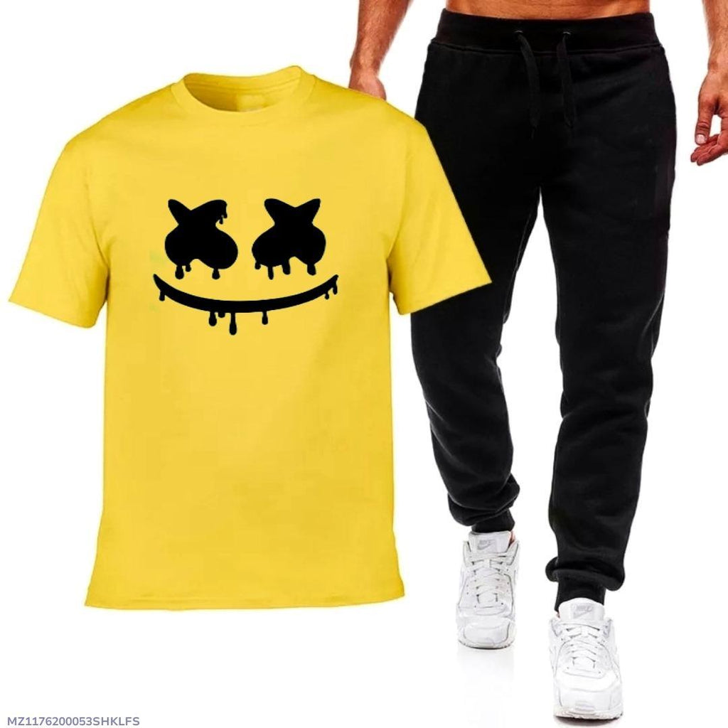 Men's Premium Marshmello Graphic Yellow Tracksuit with Detailed Size Chart