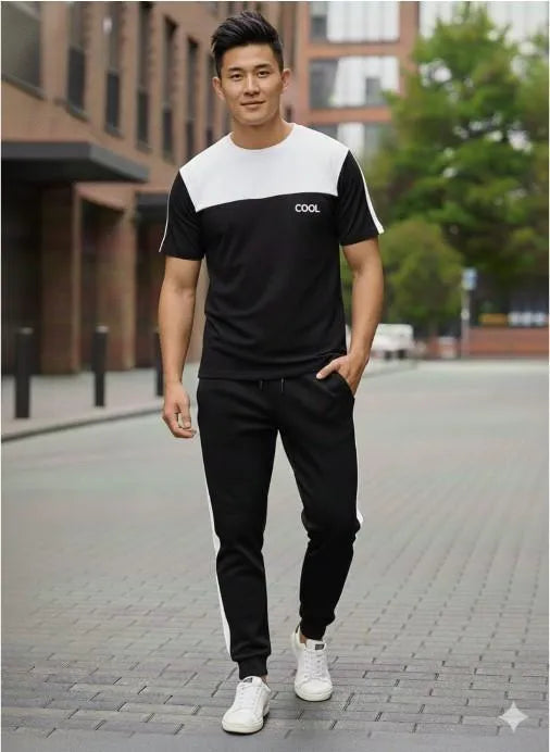 Men's Premium "COOL" Printed Dri-Fit Tracksuit - 2 Pcs Black Set