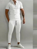 Men's Summer Casual Slim Fit 2-Piece Zipper Polo & Sports Pant Suit