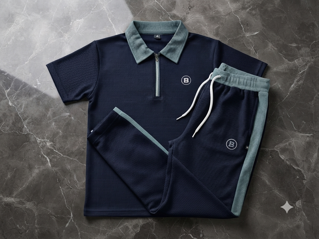 Premium Men's "Design IB" Navy Blue & Grey Dry-Fit Tracksuit Set