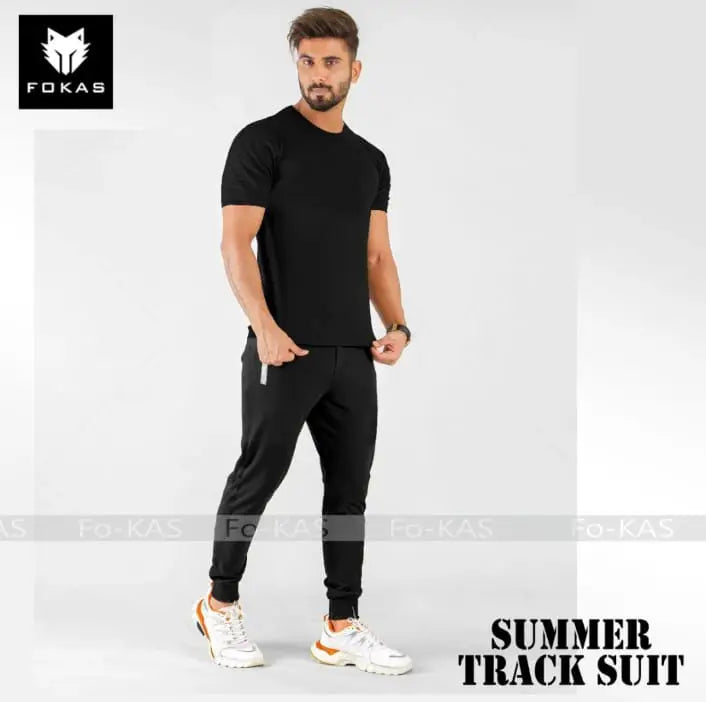 Men's Premium Black Summer Tracksuit - 2 Pcs Set
