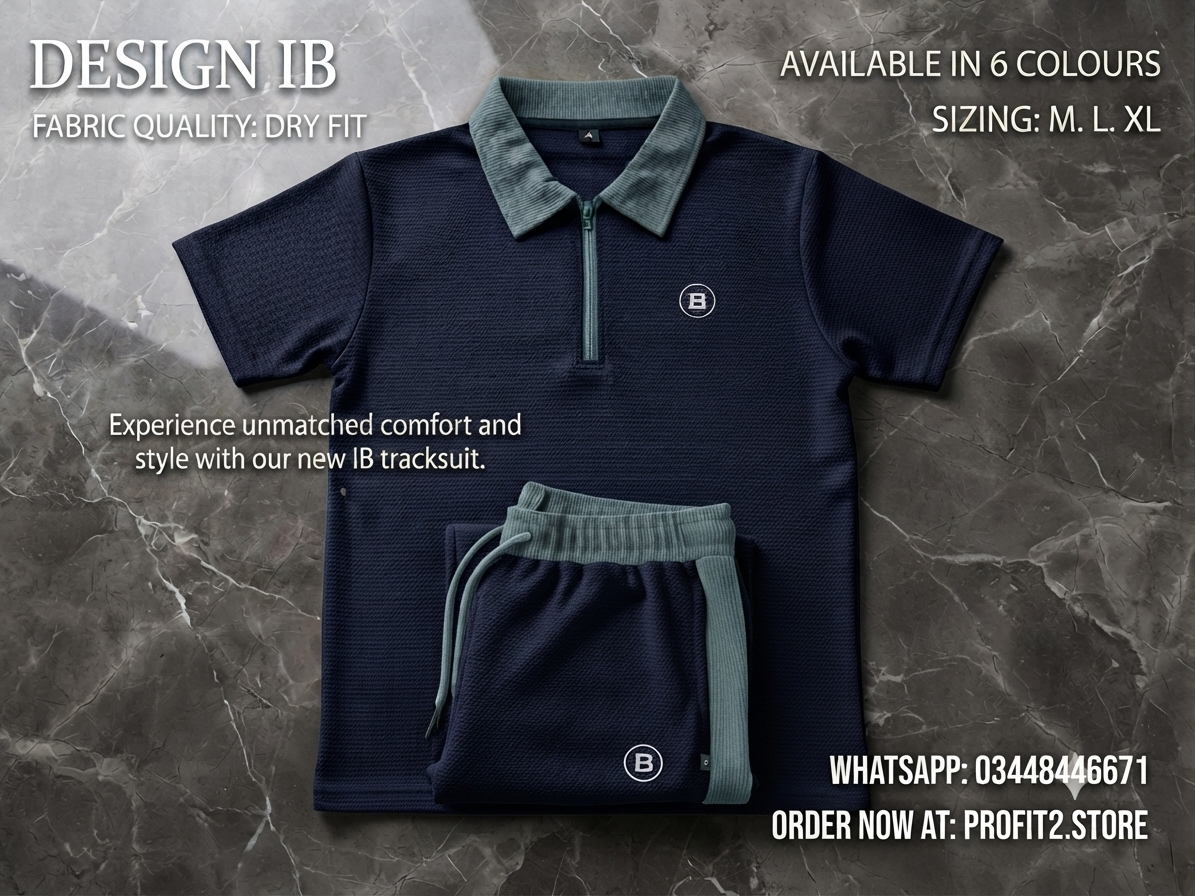 Premium Men's "Design IB" Navy Blue & Grey Dry-Fit Tracksuit Set