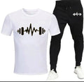 Men's Premium White Printed Jersey Tracksuit Combo 
Stylish 2-Piece Round Neck Workout Fitness Gym Wear