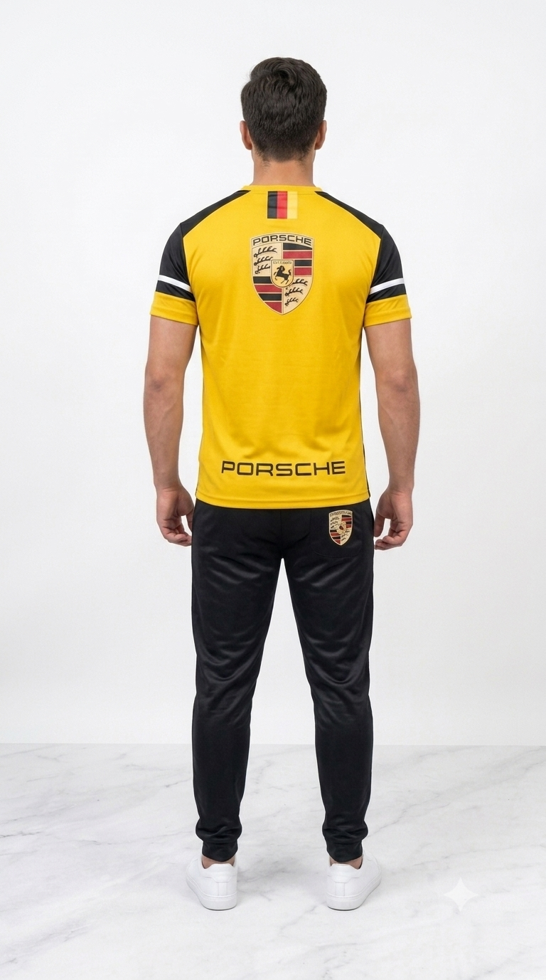 Premium Porsche Men's Yellow & Black Sportswear Tracksuit Set