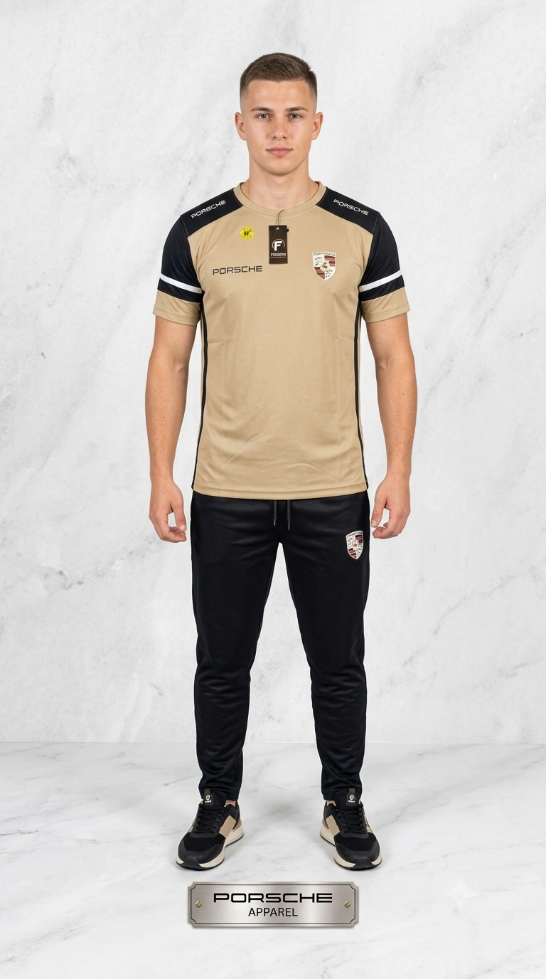 Premium Porsche Men's Beige & Black Sportswear Tracksuit Set