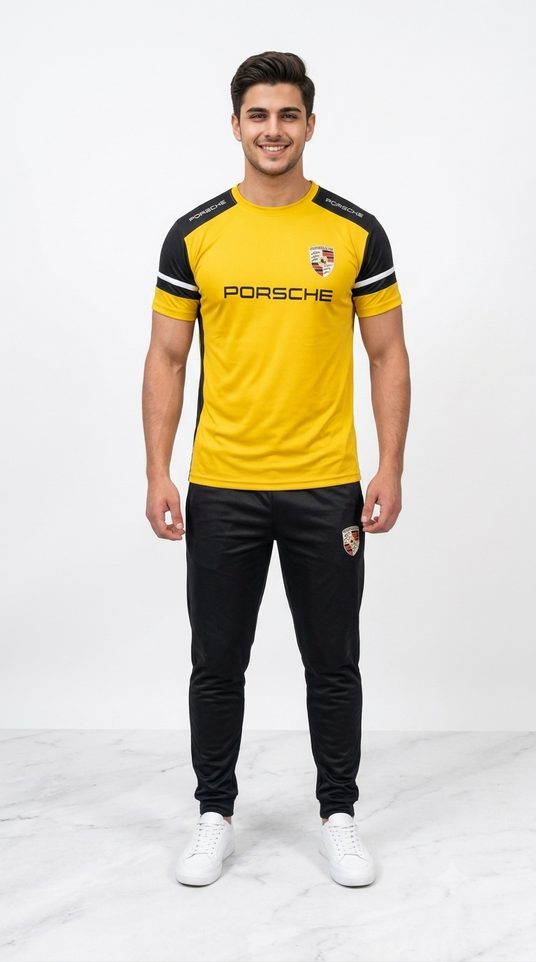Premium Porsche Men's Yellow & Black Sportswear Tracksuit Set