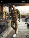 DESIGN IB Premium Dry Fit Tracksuit - Olive Beige | Polo Collar | M-3XL