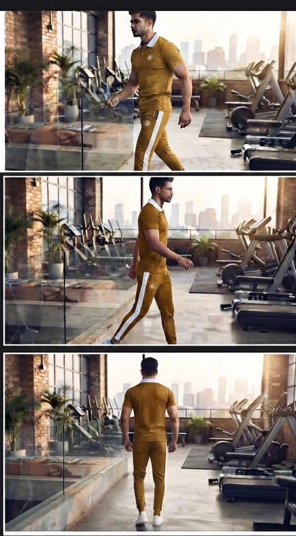 Premium Men's "Design IB" Mustard & White Dry-Fit Tracksuit Set