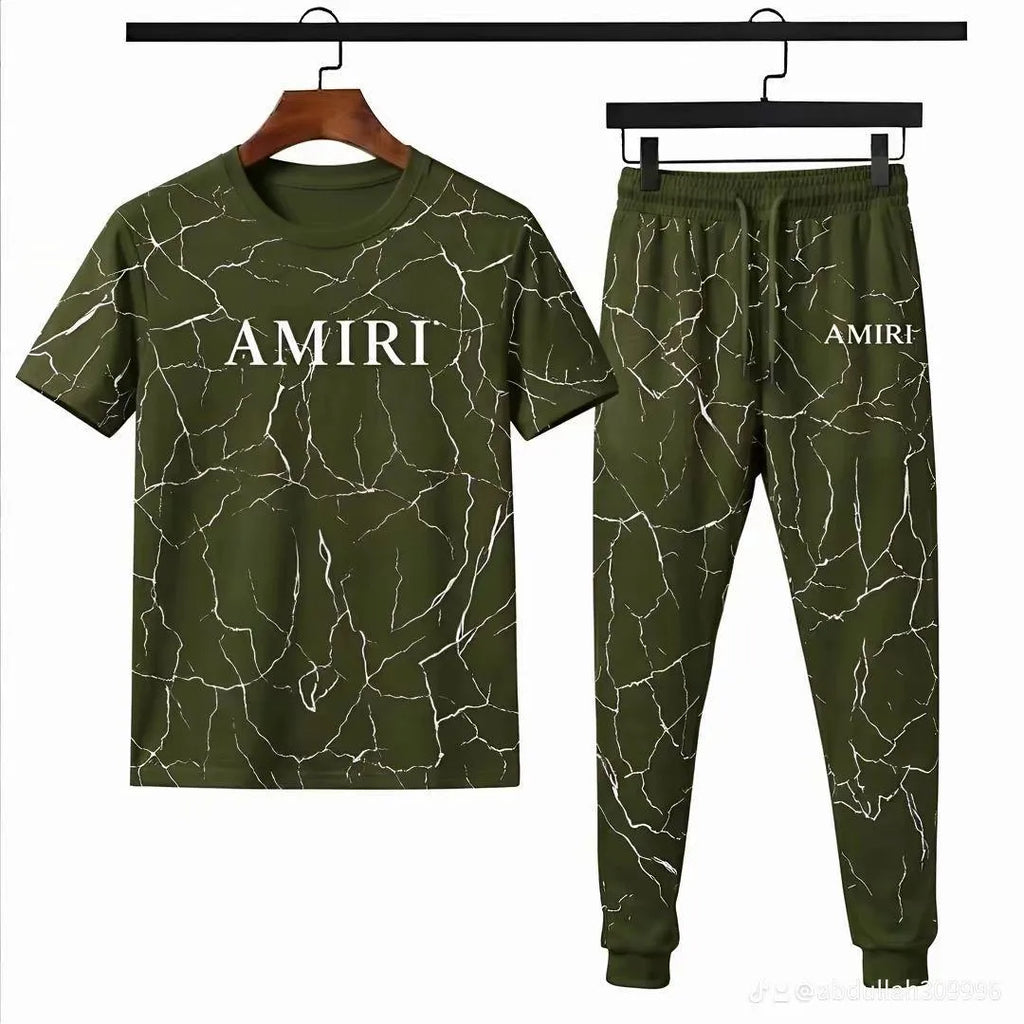 Men's Premium Micro Interlock Printed T-Shirt & Jogger Tracksuit Set