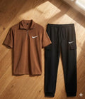 Nike Premium Dri-Fit Ban Collar Tracksuit with Cargo Trouser - Brown & Black
