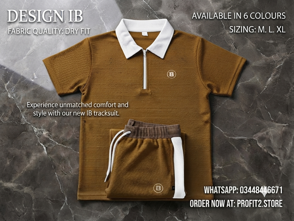 Premium Men's "Design IB" Mustard & White Dry-Fit Tracksuit Set