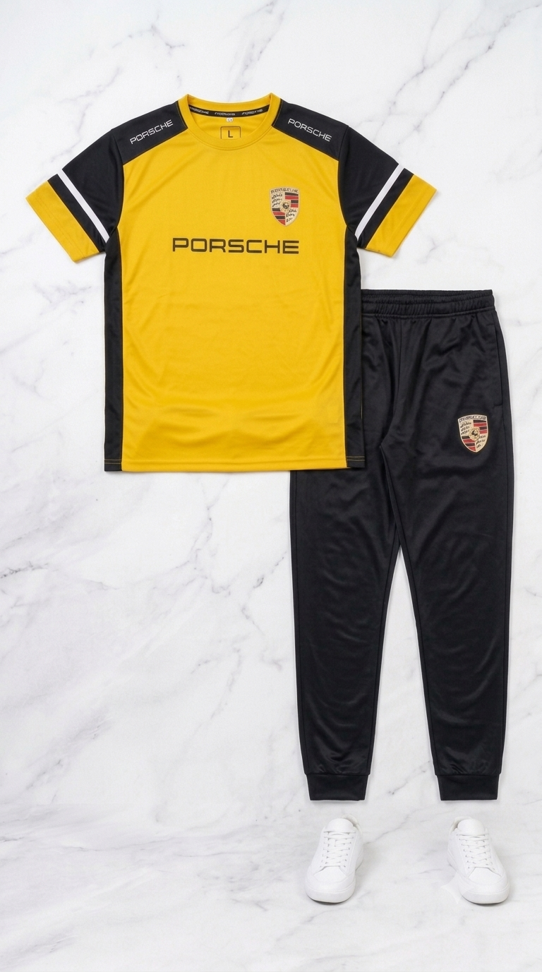 Premium Porsche Men's Yellow & Black Sportswear Tracksuit Set