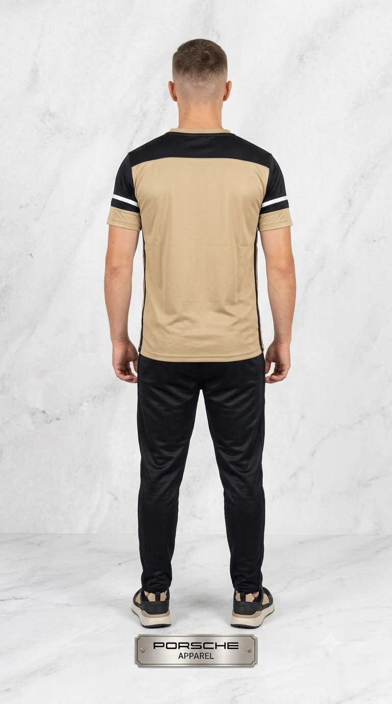 Premium Porsche Men's Beige & Black Sportswear Tracksuit Set