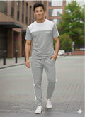 Men's Premium Dri-Fit Colorblock Grey Round Neck Tracksuit Set