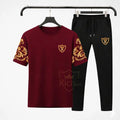 Men mahroon rich man royal printed Track suits cotton summer set