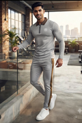 DESIGN IB Premium Dry Fit Tracksuit - Grey Brown | Polo Collar | M-3XL