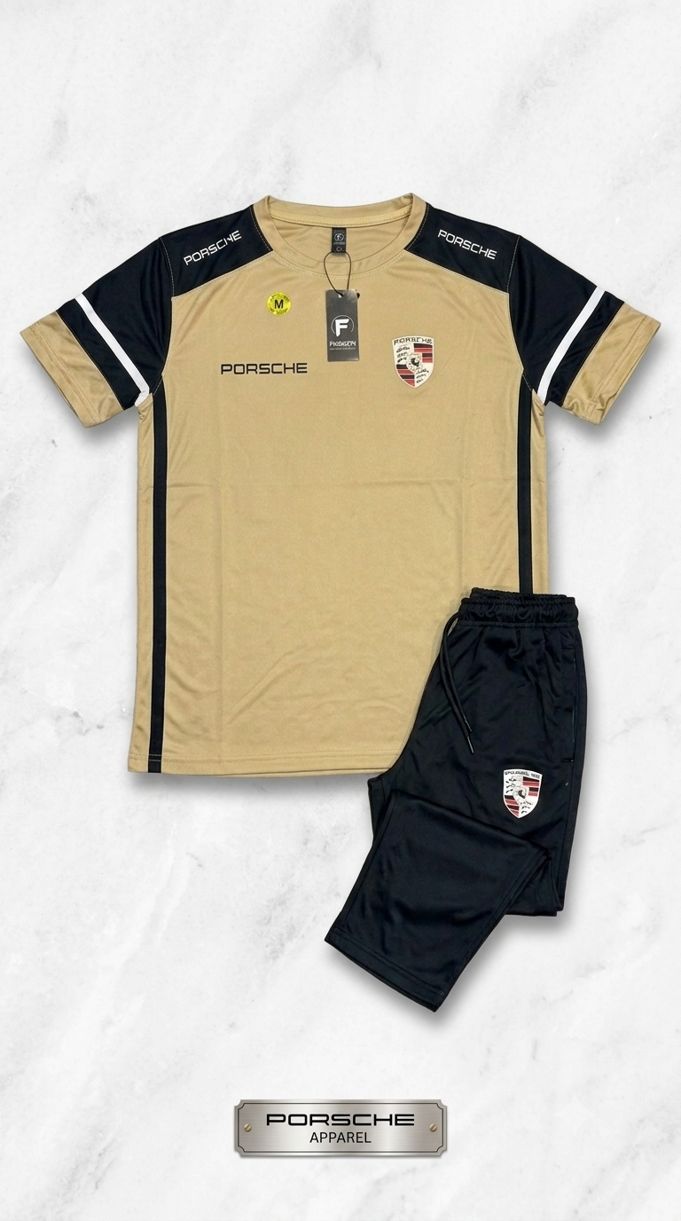 Premium Porsche Men's Beige & Black Sportswear Tracksuit Set