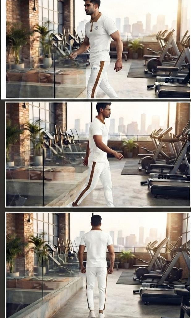 Premium Men's "Design IB" White & Brown Dry-Fit Tracksuit Set