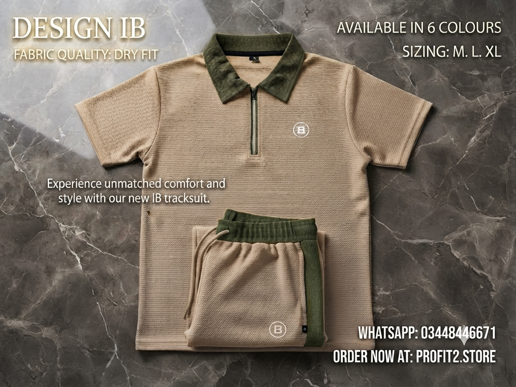 Premium Men's "Design IB" Beige & Dark Green Dry-Fit Tracksuit Set