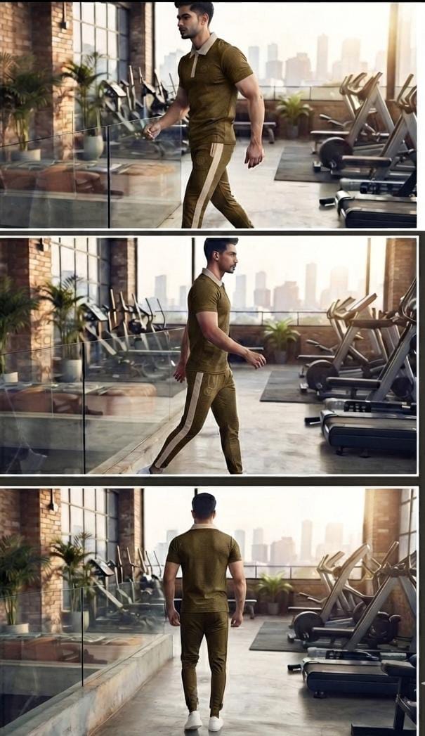 Premium Men's "Design IB" Olive Green & Beige Dry-Fit Tracksuit Set