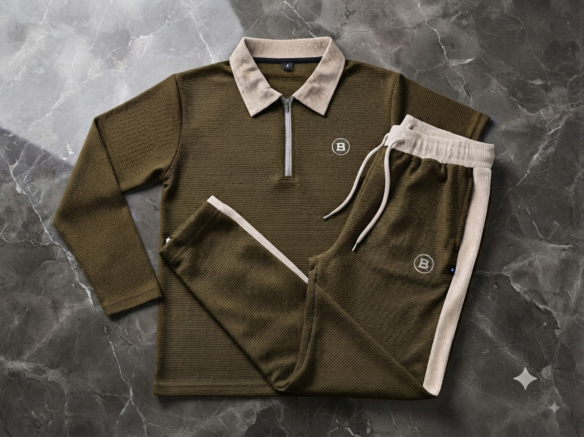 DESIGN IB Premium Dry Fit Tracksuit - Olive Beige | Polo Collar | M-3XL
