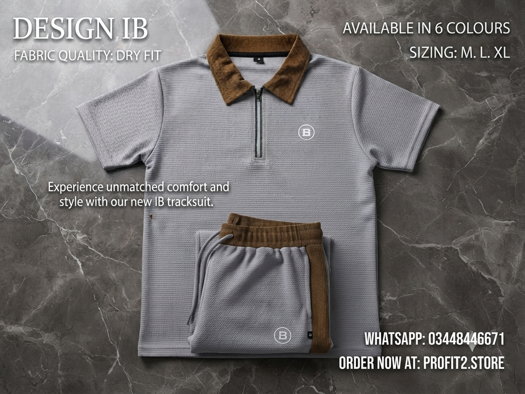 Premium Men's "Design IB" Half-Sleeve Dry-Fit Tracksuit Set