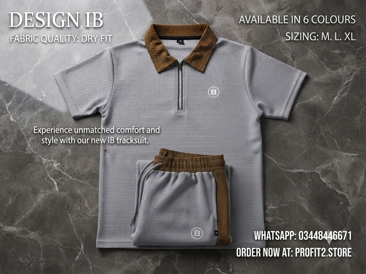 Premium Men's "Design IB" Half-Sleeve Dry-Fit Tracksuit Set