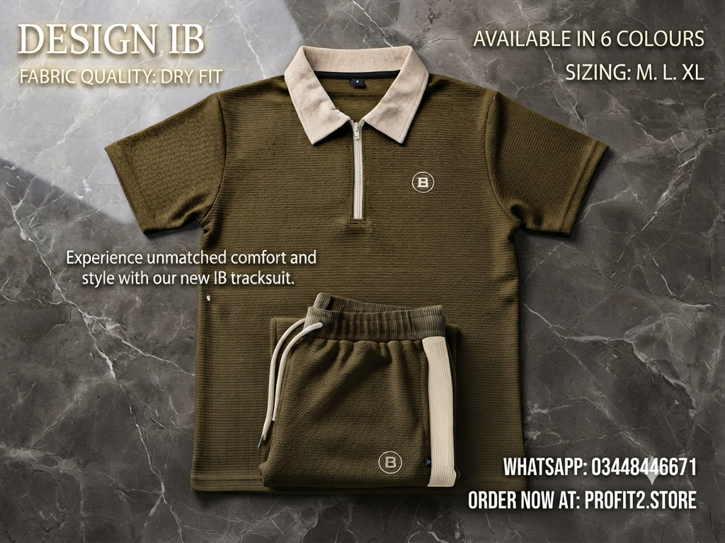 Premium Men's "Design IB" Olive Green & Beige Dry-Fit Tracksuit Set